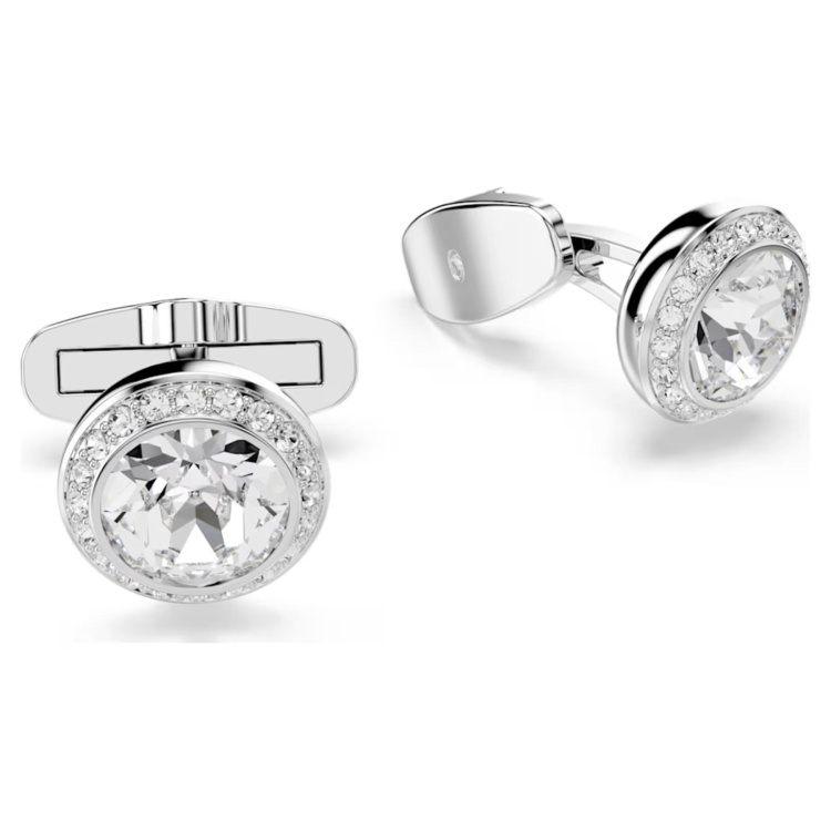 Una Angelic cufflinks Round cut, White, Rhodium plated